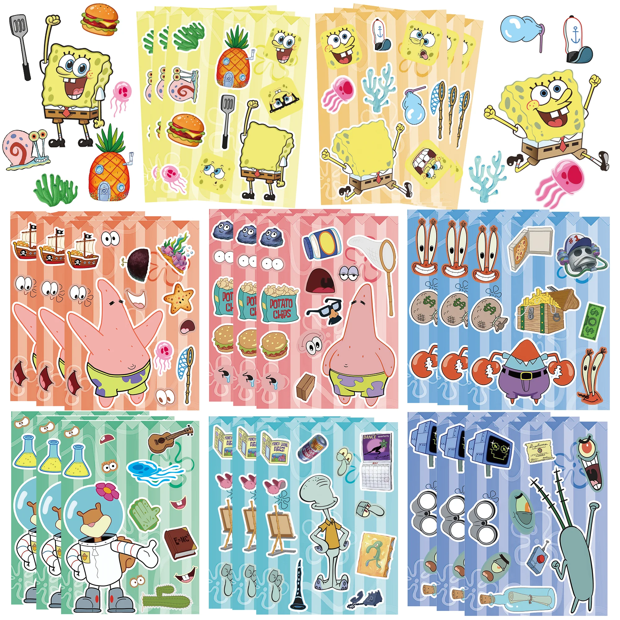 24 Pcs SpongeBob Make a Face Stickers SpongeBob Diy Stickers SpongeBob Party Stickers with 8 Designs for SpongeBob Birthday Party Game Supplies
