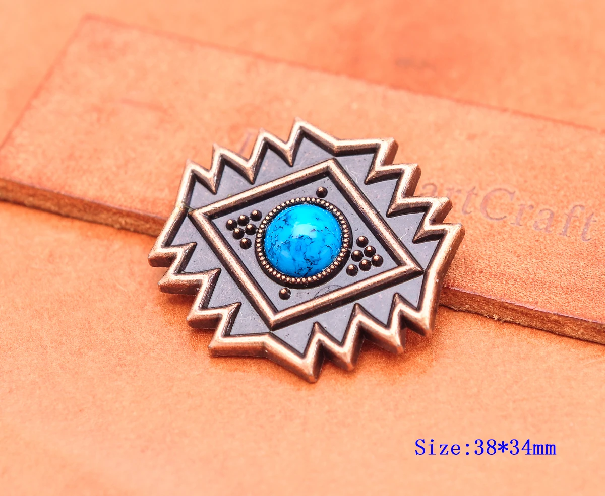 10pcs 30mm Retro Kupfer traditionelle Religion Symbol Leder Handwerk Gürtel Hutband schwarz türkis Concho Ornament Screw back – Detail 20