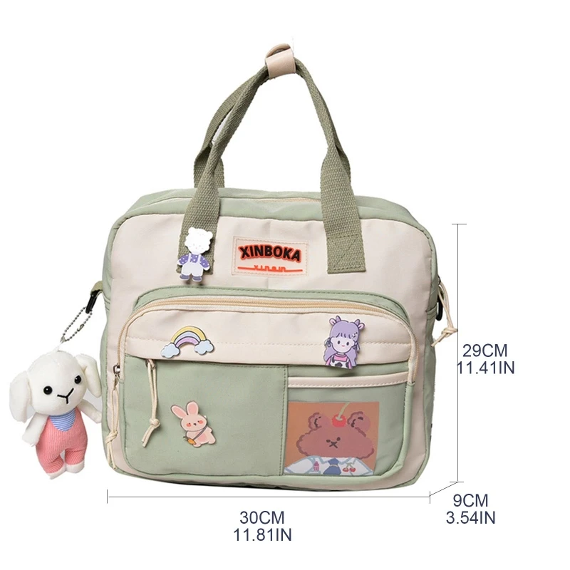 Backpack with Plush Pendant Girls Japanese Schoolbag Daypack Handbag