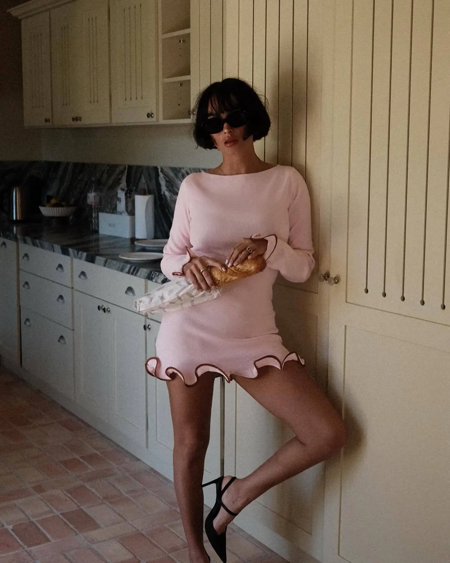 JULISSA MO Knitted Sexy Round Neck Ruffles Dress Women Black Long Sleeve Evening Dress Female Autumn Slim Elegant Party Clubwear