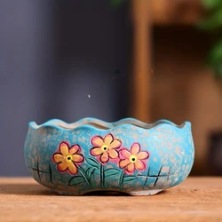 Artisan Hand - Painted Ceramic Succulent Planter Set - Elegant Oval Flower Pot (Daisy)