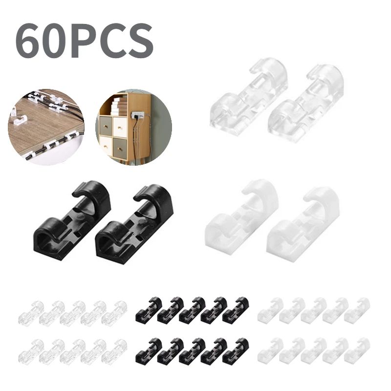 20/40/60PCS Cable Clips Organizer Drop Wire Holder Cord Management Self-Adhesive Cable Manager Fixed Clamp Wire Winder For Home