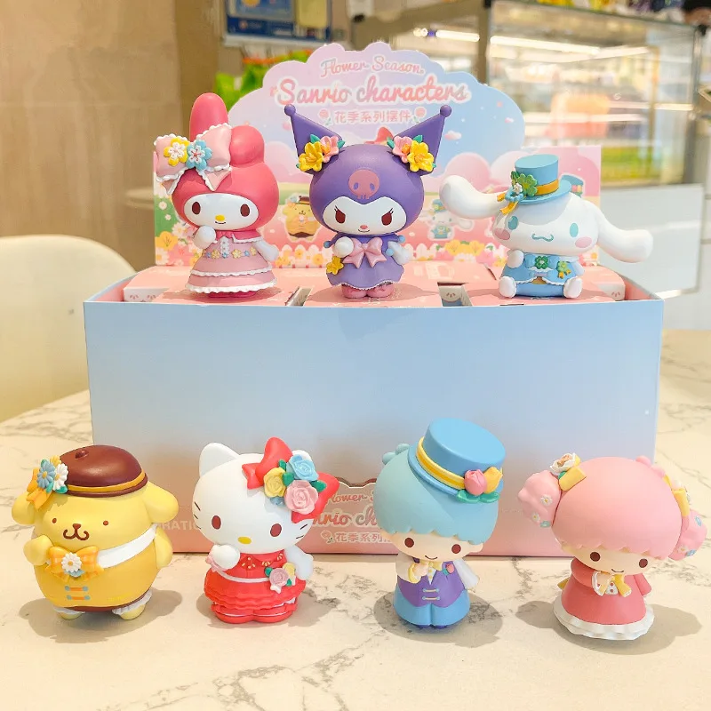 

Sanrio Flower Season Series Surprise Box Hello Kitty Black Beauty Kawaii Doll Model Desktop Decoration Children's Birthday Gift