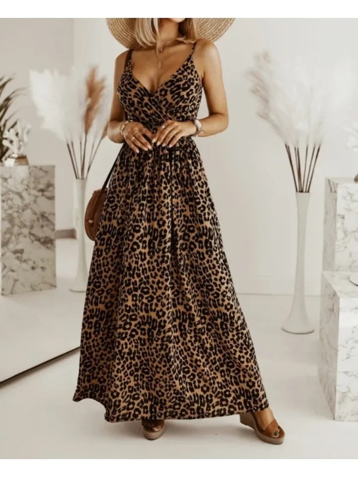 Fashionable Long Leopard Print Camisole Dress