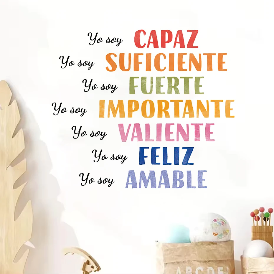 Spanish Yo Soy Rainbow Stars Sun Watercolor Wall Sticker Nursery Child Room Wall Art Decal Kids Room Bedroom Living Home Decor 4
