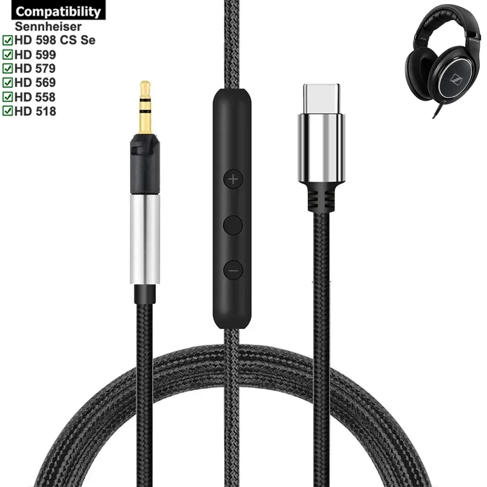 Ofc Usb Tipo C 2.5Mm Cavo Di Prolunga Intrecciato In Nylon Di Ricambio Per Sennheiser Hd 598 Cs Sr 558 518 599 569 579 Cuffie