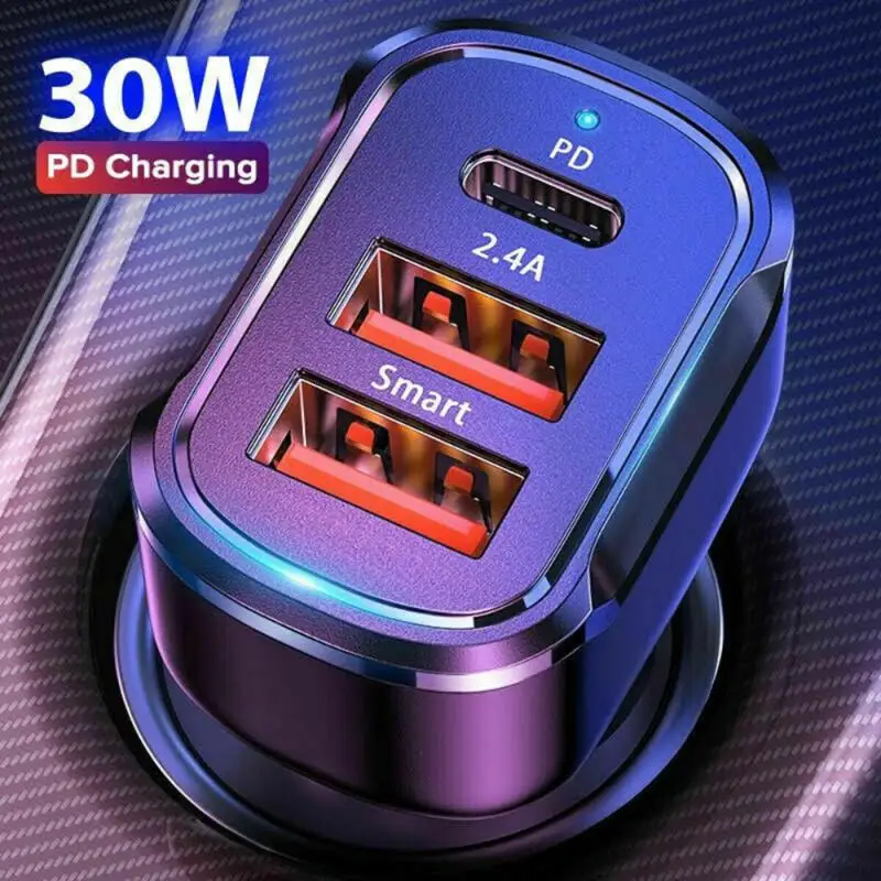 

30W QC PD 4.0 3.0 Car Charger Quick Charge For 12 11 Max Mini S10 9 Fast Charging Type C USB