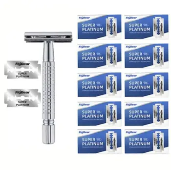 Rasoio a doppia faccia in acciaio inossidabile, rasoio da uomo, lama affilata sostituibile, rasoio vecchio stile, adatto per la depilazione 1