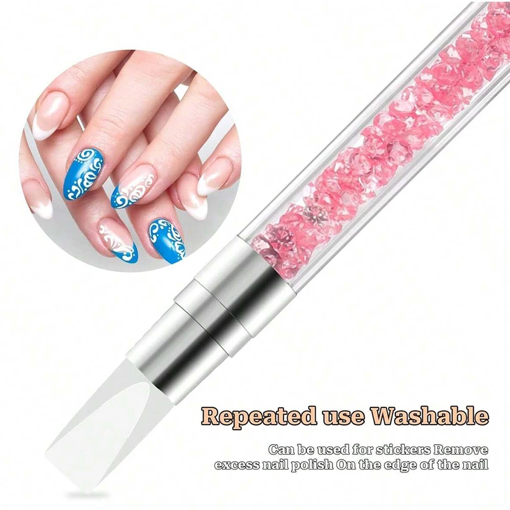 5pcs Set Dual-Ended Silicone Head Carving Dotting Pen Nail Art Silicone Sculpture Pen Brushes Rhinestone Crystal Handle Tool 4