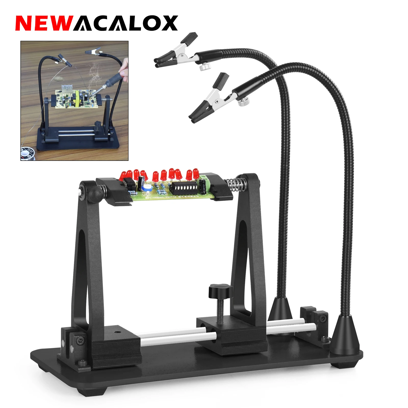 NEWACALOX 360° Adjustable PCB Holder with 2Pcs Magnetic Flexible Soldering Third Hand Welding Repair Helping Hands Station newacalox multi soldering helping hands third hand tool with 4pcs flexible arms soldeirng station holder for pcb welding repair