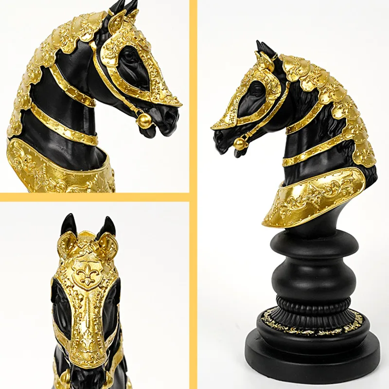 Criativo resina artesanato ornamentos internacionais xadrez cavalo cabeça  rei rainha estátua peças de xadrez decoração para casa acessórios -  AliExpress