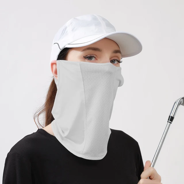 Summer UV Protection Ice Silk Mask Sun Proof Bib Solid Color Sunscreen Face Scarf Mesh Breathable Face Scarves Neck Wrap Cover 5