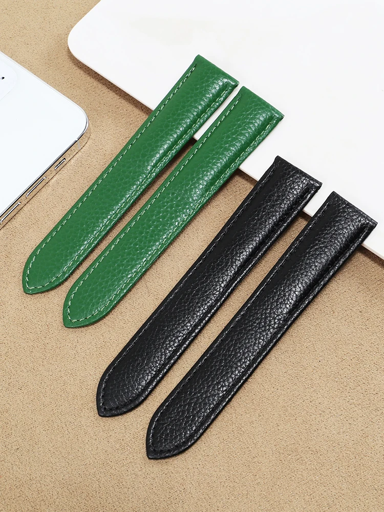 Lychee Pattern Leather Watch Strap - Premium Square Bracelet Design