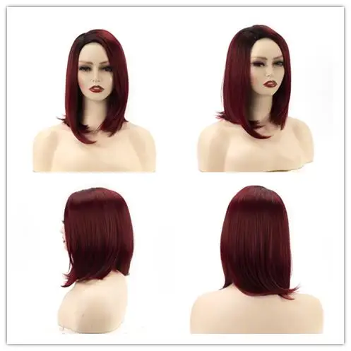GNIMEGIL Synthetic Blonde Wig Bob Short Women Wigs Straight Hair Wig with Bangs Two Tones Sexy Hairstyle Dark Root Ombre Wigs