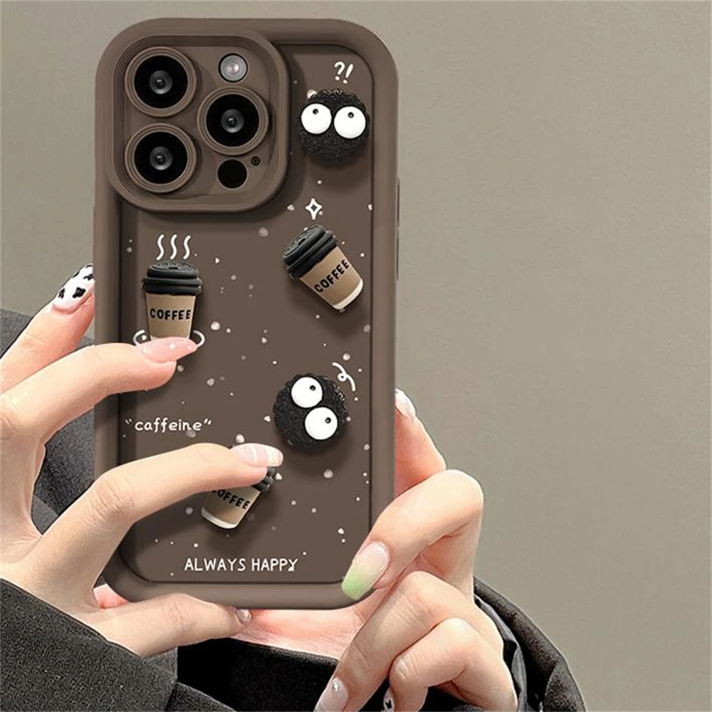 Cute Fun 3D Ball Coffee Silicone Phone Case For iPhone 11 13 12 14 15 Pro Max 13 15 Pro XS XR XS Max Korean Cartoon Cover