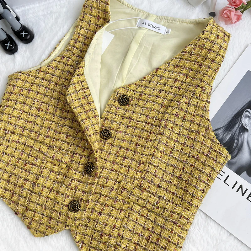 QOERLIN Temperament Sleeveless Waistcoat Irregular Short Jacket Coat Female Single-Breasted Pocket Vest Women High Streetwear