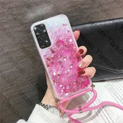 Sparkling Glitter Lanyard Case with Bling Design for Redmi Note & Redmi Series Smartphones (Pink Heart)