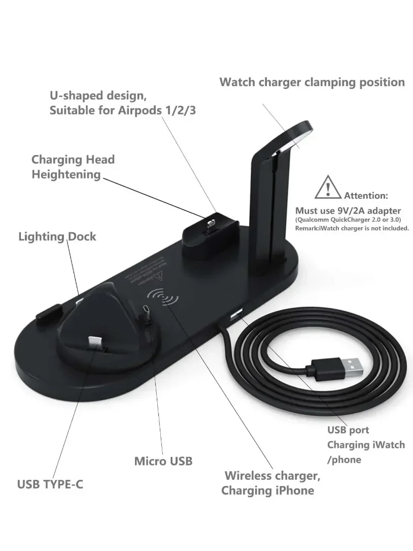 Drahtloser Ladeständer für iPhone 17 16 15 14 13 12 11 XR Pro Max Samsung Xiaomi 17 Ladegerät Air-Pods Pro Schnellladestation – Detail 3