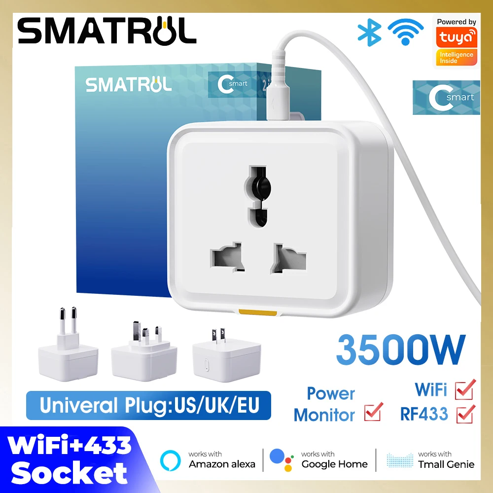 Universal Smart Wifi Socket 3500W Travel Adapter Conversion Plug EU US UK Power Monitor Tuya Timer AC Outlet Overcharge Protect