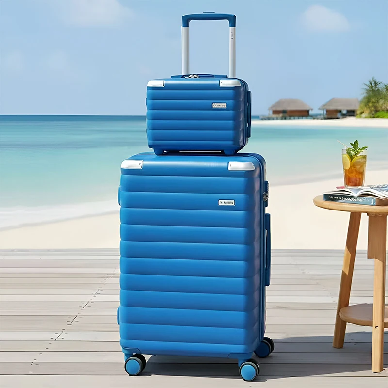 Set Of 2 Luggage Suitcases With Wheels And Telescopic Handle Black Blue_voghion.com