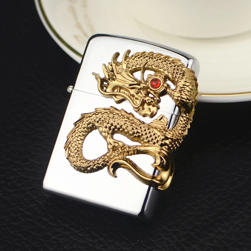 

New Metal Dragon Pattern Press Ignition Butane Gas Lighter Outdoor Windproof Straight Flush Blue Flame Flame Adjustment Man Gift