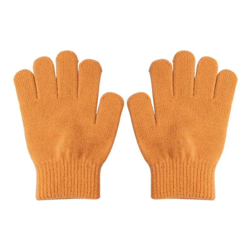 Children Knitted Gloves Winter Warm Soft Cotton Gloves for Kids Boys Girls Solid Color All Finger Cute Design for Outdoor Sports