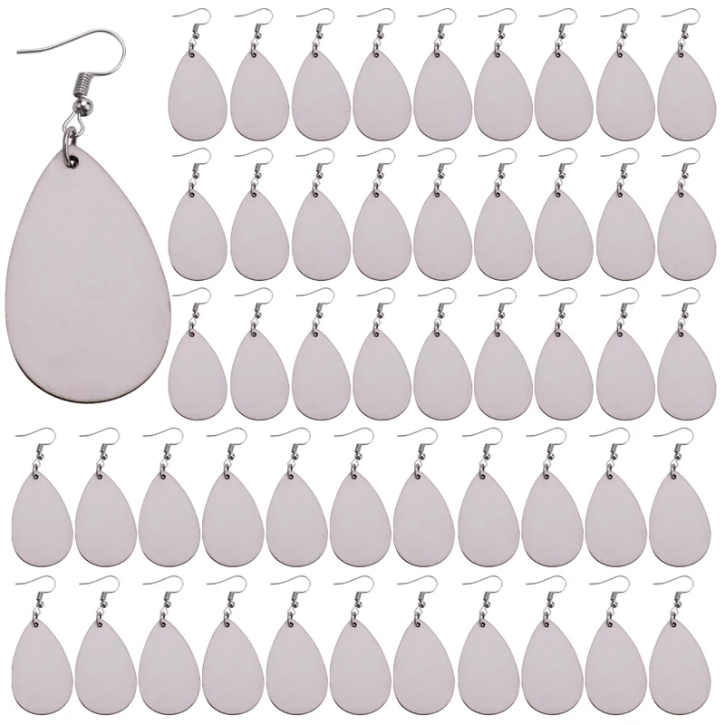 

50 Pieces Sublimation Blank Earrings, Earrings Unfinished Teardrop Heat Transfer Earring Pendant For Jewelry DIY Making