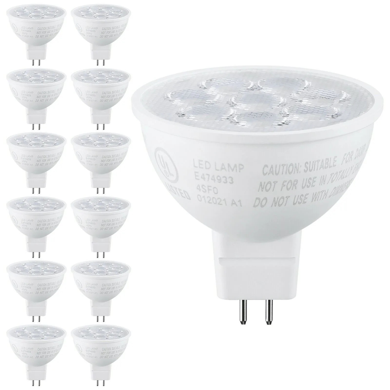 US 12-Piece 6.5W MR16 LED Bulb, GU5.3 Base Spotlight Bulb, 3000K Warm White -