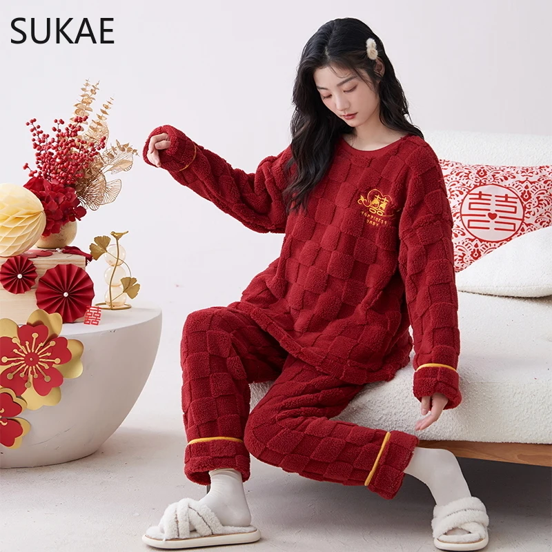 SUKAE-Conjunto de Pijama de terciopelo chino para mujer, ropa de