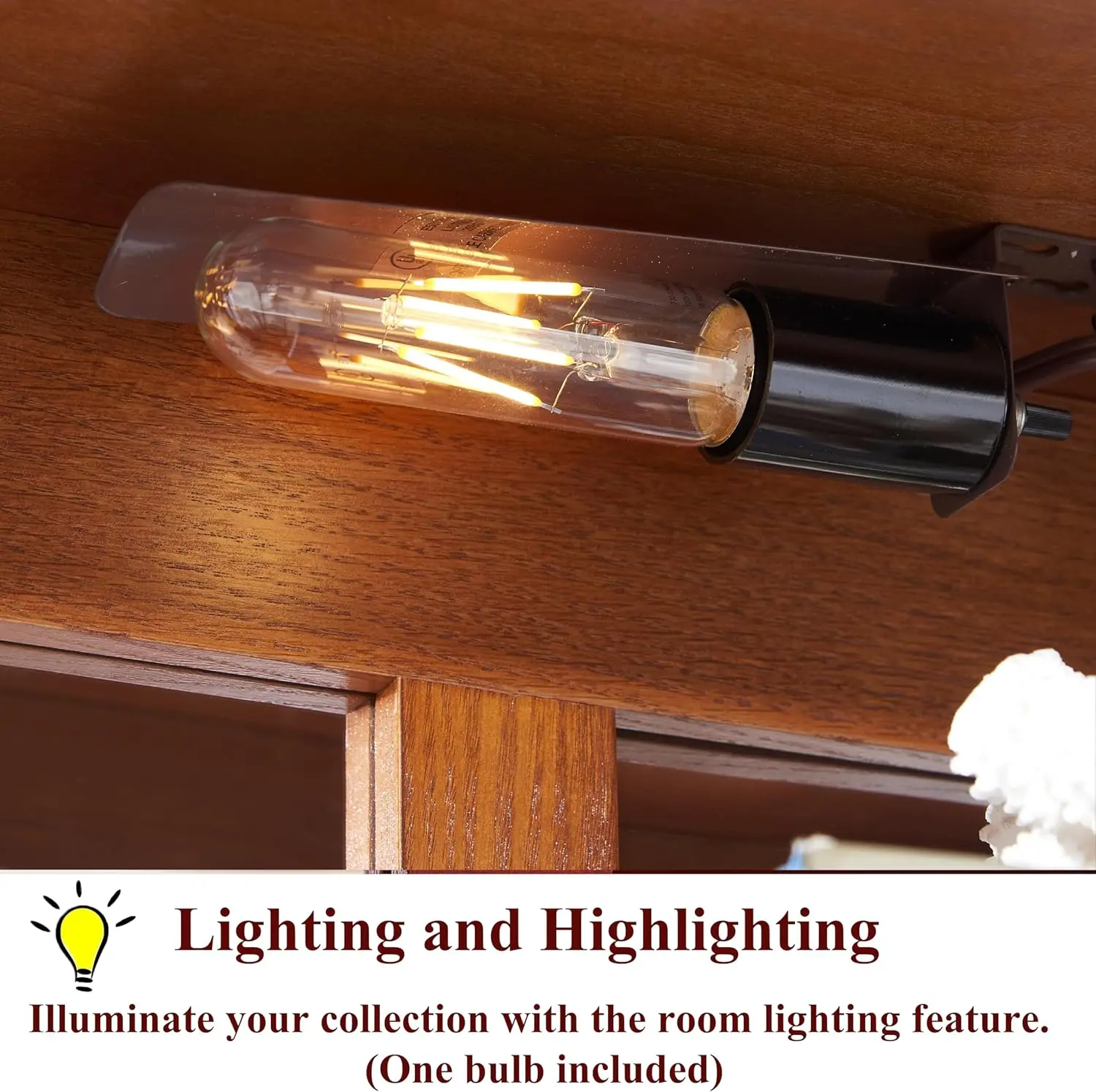 3-Tier Lighted Glass Display Curio Cabinet with 2 Tempered Glass Doors,Curio Case with Mirrored Back Panel & Adjustable (Oak_2)