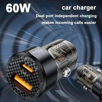 Caricabatteria da auto Ricarica rapida PD 60W QC3.0 USB C Caricabatteria da auto Tipo C Adattatore in auto per IPhone 1413 12 Xiaomi 13 12