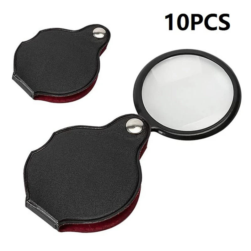 

10 Piece 50Mm Folding Magnifying Glass Magnifier For Reading Books, Viewing Electronic Products And Jewelry