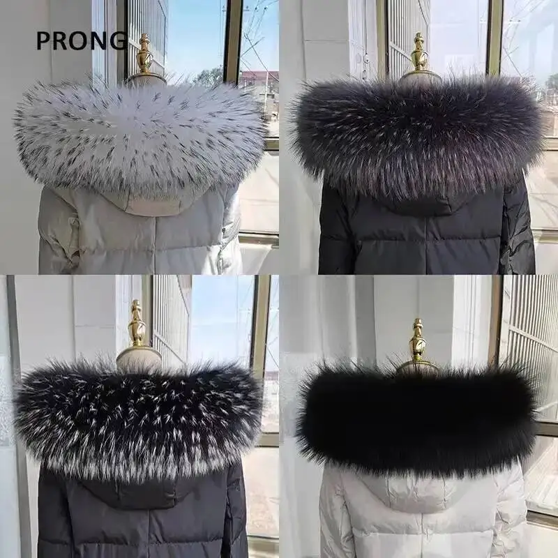 Natural Fur Collar Real Raccoon Fur Women Scarves Winter Coat Neck Cap Trim Long Warm Scarf