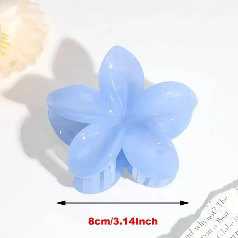 8CM Frauen Kunststoff Haarspangen Süße Und Niedliche Plumeria Blume Form Haarnadel Shark Clip Haar Zubehör Reine Farbe Gelee stil – Detail 2