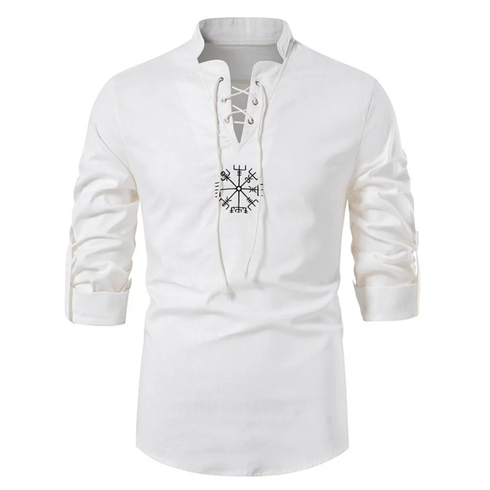 

New Foreign Trade Men's Cotton Linen Shirt Long Sleeve Solid Color Jacket