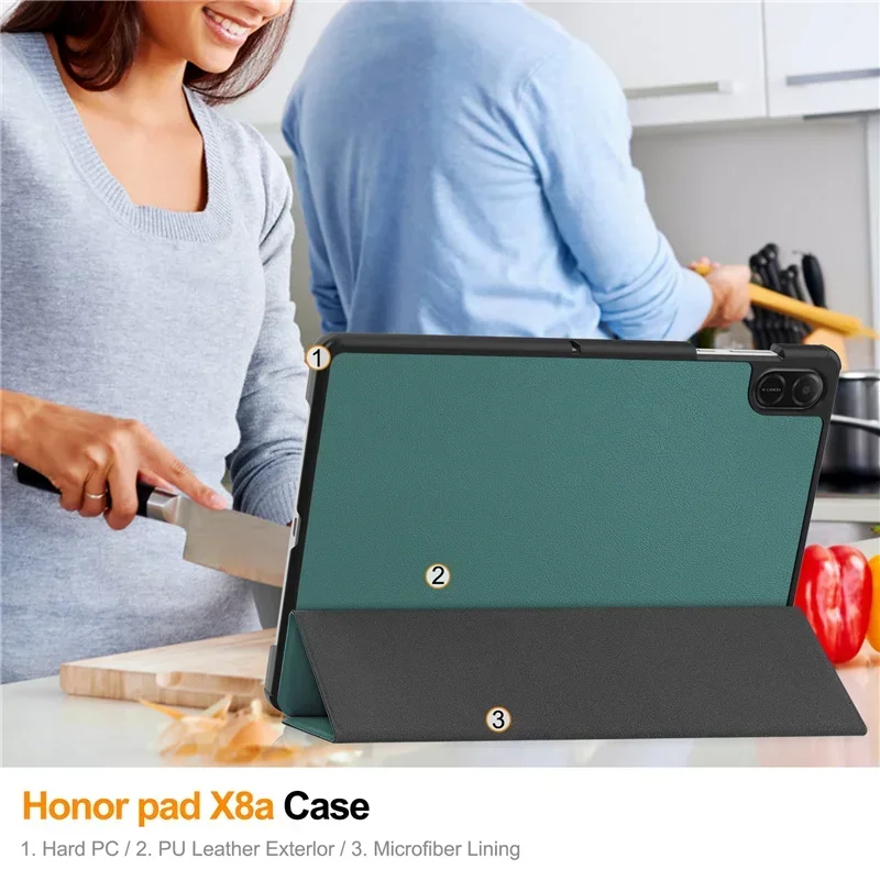 Premium Flip Tri-Fold Tablet Case with Stylus - PU Leather Hard Cover for Honor Pad X8a (11.0 inch, 2024)
