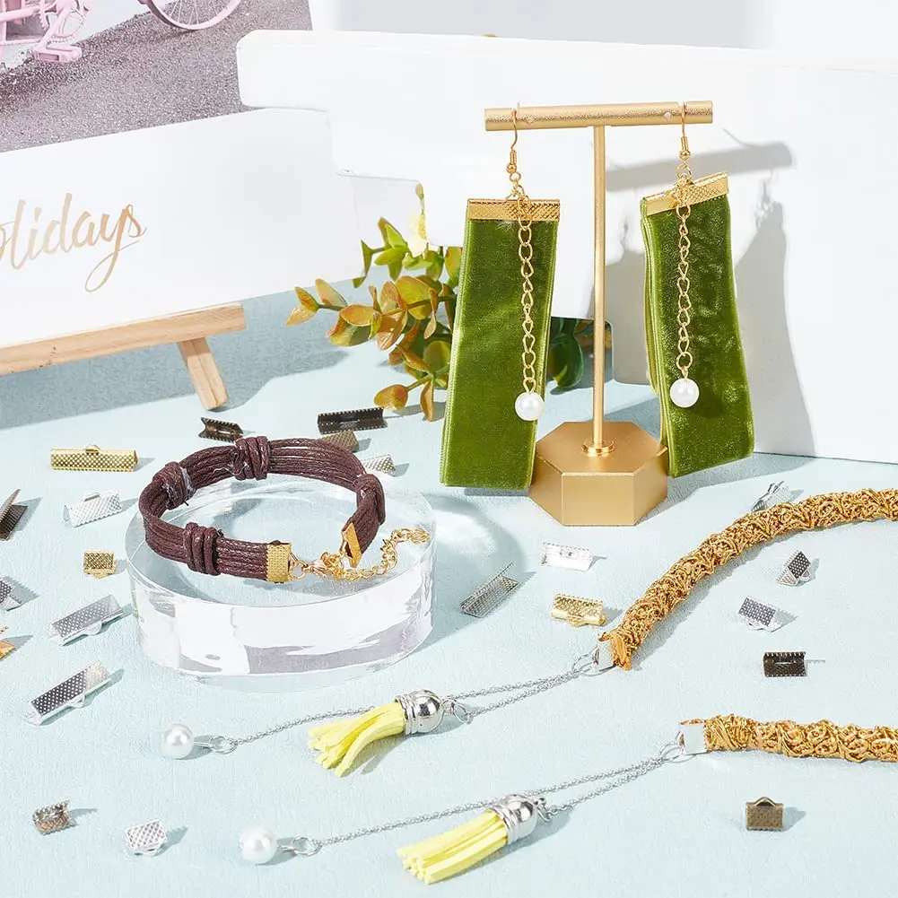 50 Stück Lederbandenden Kordelverschlüsse Verschluss Pinch für DIY Kordel Armband Lesezeichen Halsband Schmuckherstellung Zubehör – Detail 4