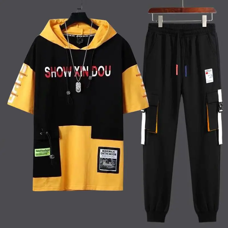 thumbnail image 1 of Conjuntos de pantalones básicos Kpop, camiseta gris para hombre, top informal elástico, ropa elegante y moderna para hombre, corte entallado, manga corta, estética XL, 1 of 4