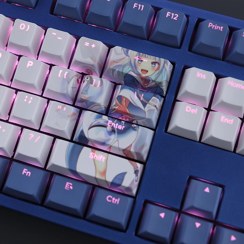108 Tasten/Set Vtuber Gawr Gura Keycap Pbt Dye Subbed Hintergrund 