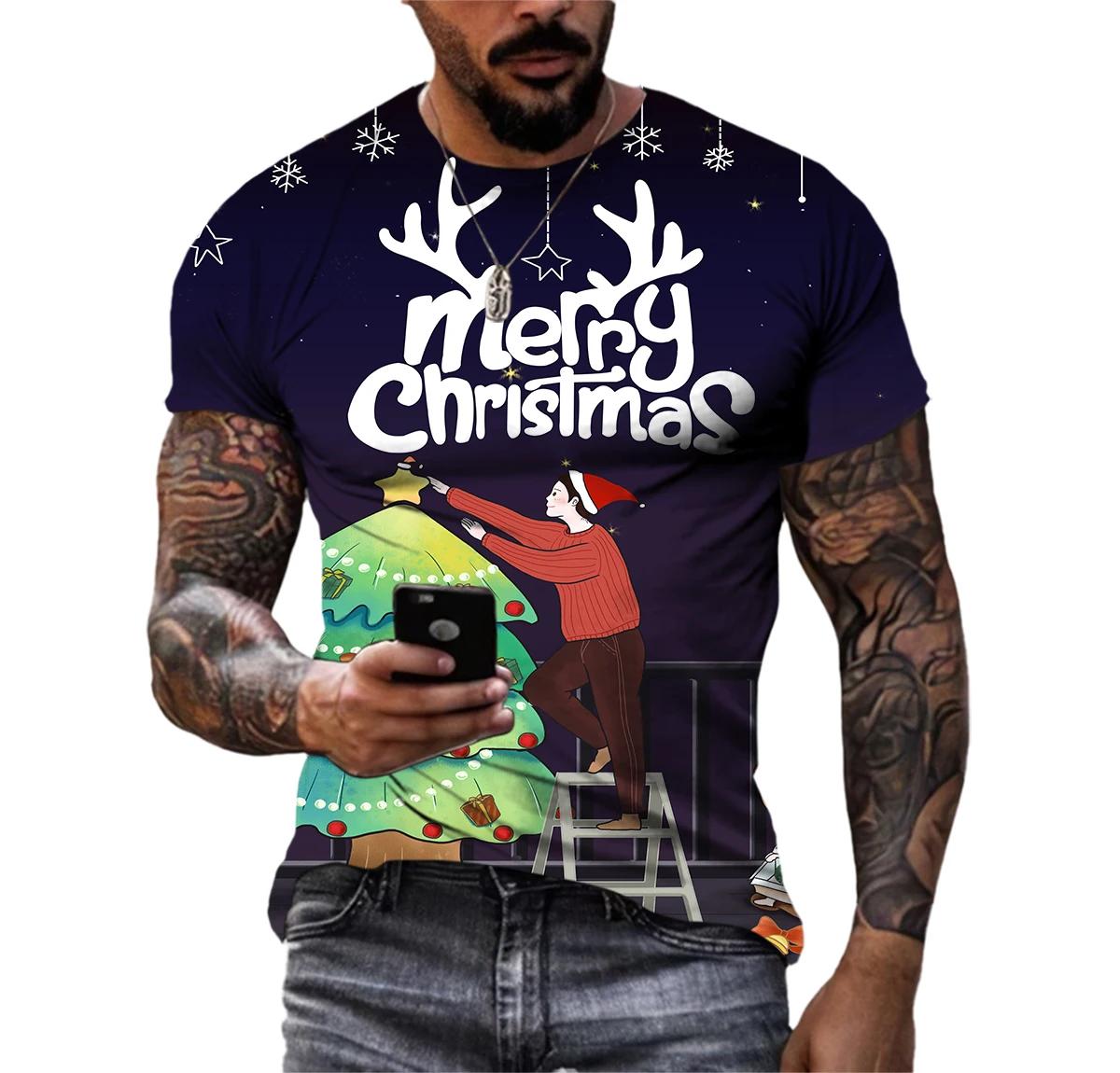 

Santa Claus Men's T-Shirt 3D HD Printing Pattern Festival Carnival Hip Hop Harajuku Personality Round Neck T-Shirt Short Sleeve