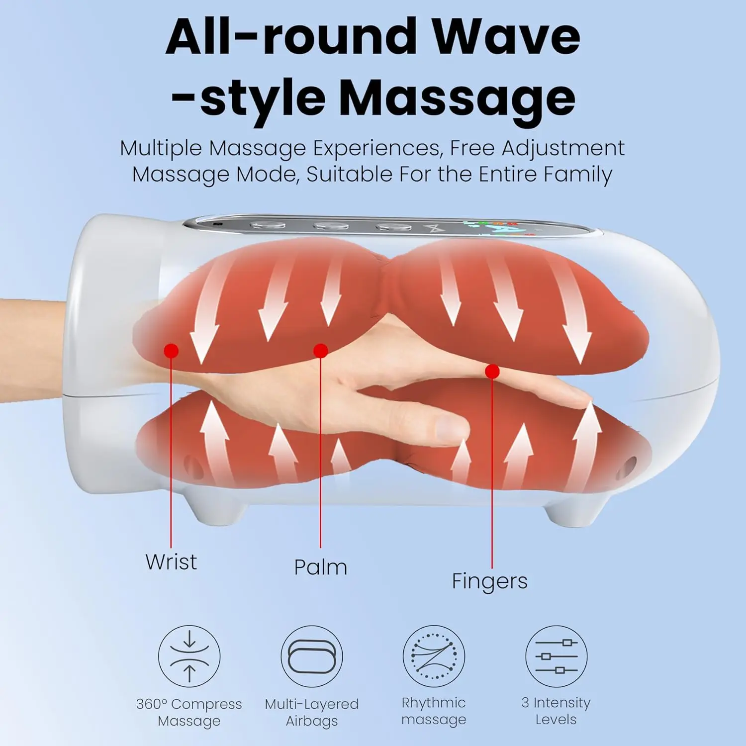 Hand Massager with Airbag Compression Electric Wrist Palm Finger Massage Machine with UV Automatic Cleaning Awaken Hand Vitality
