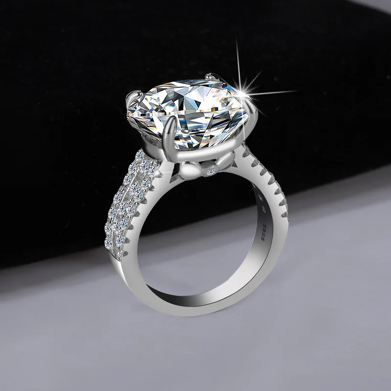 10Ct Pigeon Egg Moissanite Ring for Her: PT950 Platinum Band, Luxury Extra Sparkly Design, Large Stone Women's Statement Ring 4