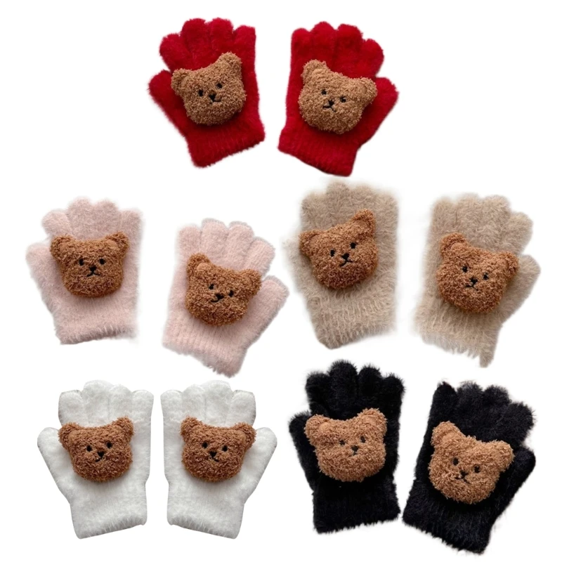 

Y1UB Warm & Comfortable Kids Winter Gloves with Bear Design Soft & Thick Baby Mittens Lightweight Gloves for Boys & Girls