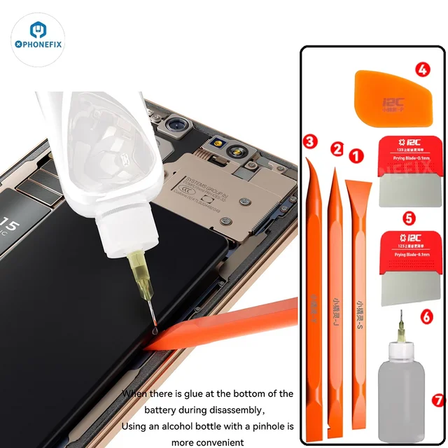 i2C 7 in 1 Electronic Disassembly Tool Set with Spudger Blade and Alcohol Bottle for Mobile Phone Opening Screen Battery Removal 1