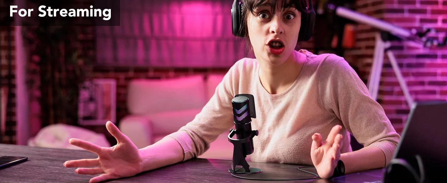 NearStream USB/XLR Condenser Gaming Microphone with 8 RGB Modes Lighting, Noise Cancelling Desktop for Streaming on PC/PS5/Mac