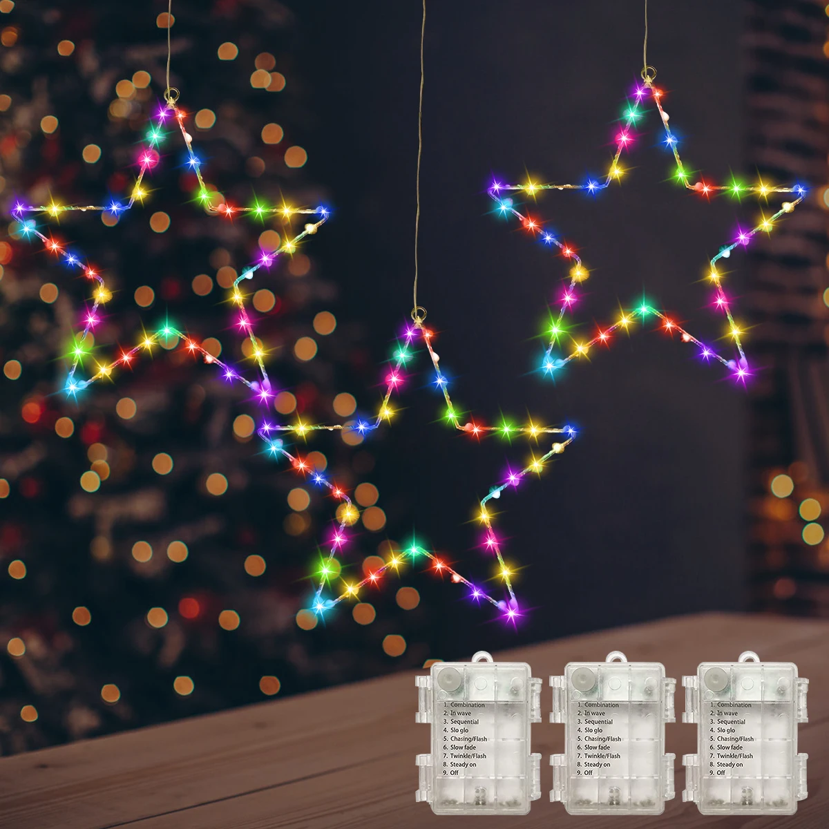 

New Christmas Star Light Battery Powered IP44 Waterproof Star Curtain Light with 8 Lighting Modes and Remote Hanging Christmas