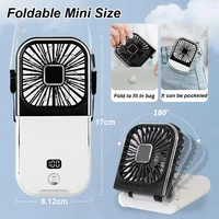 Folding handheld fan USB charging digital display outdoor mini neck hanging power bank fan，gift 2