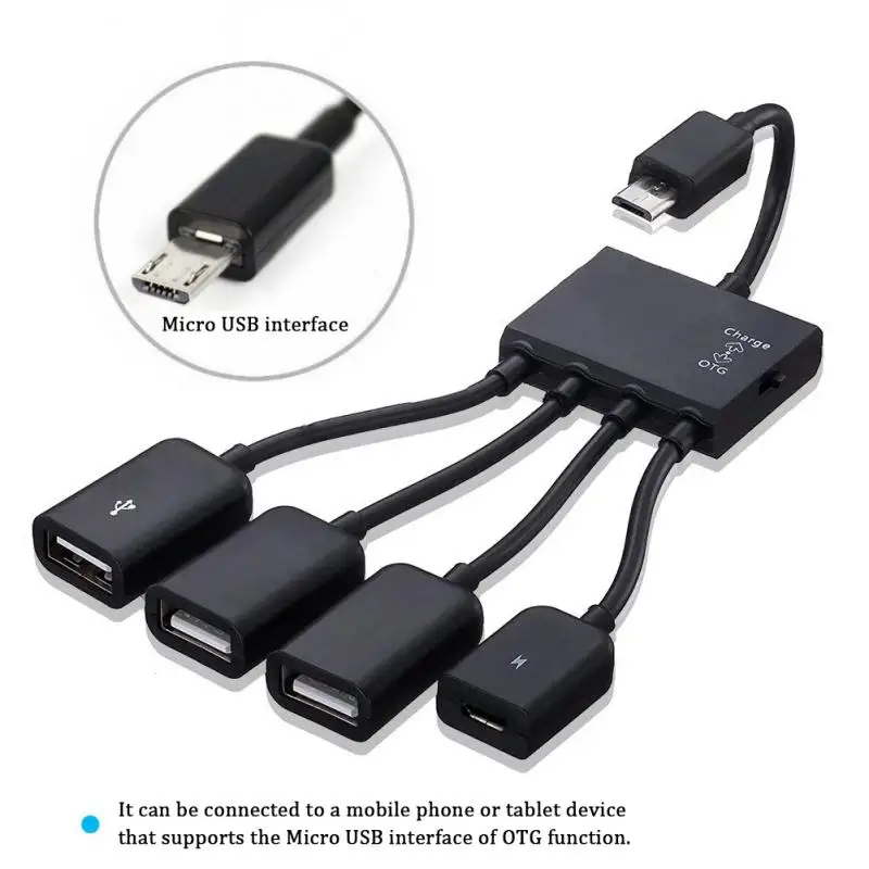 안드로이드 휴대폰 태블릿 PC용 마이크로 USB 2.0 허브, OTG 허브 전원 어댑터 케이블, 4 포트, 4-in-1, 1-5PCs