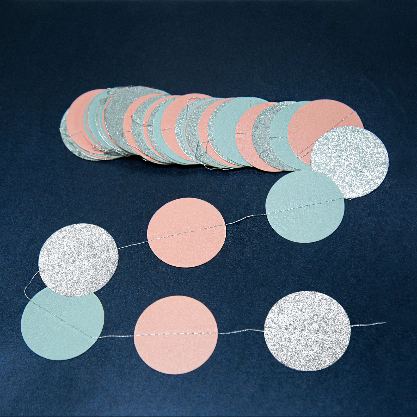 13 Fuß grau blau grün silber Papier Kreis Girlanden Dekorationen für rustikale Hochzeit Geburtstag Party Dekor Wandbehang Punkte Streamer – Detail 14