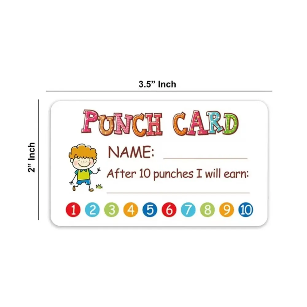 10-50pcs Punch Cards Incentive Reward Card Student Name Tags for Kid School Attendance Classroom Homework Progress Tracking Card